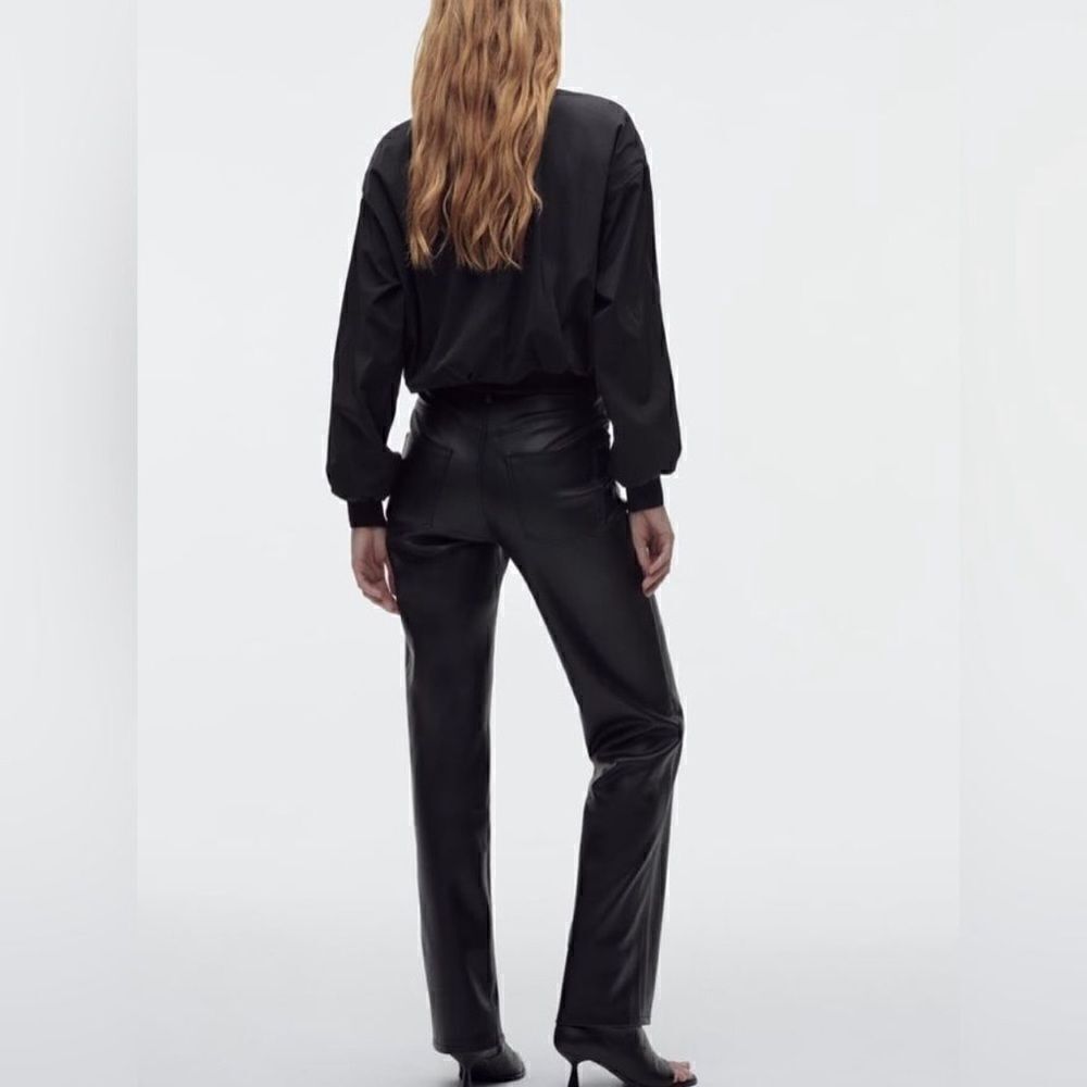 Zara Black Faux Leather The 90’S Wide Leg Pants Size 10 - Picture 5 of 15